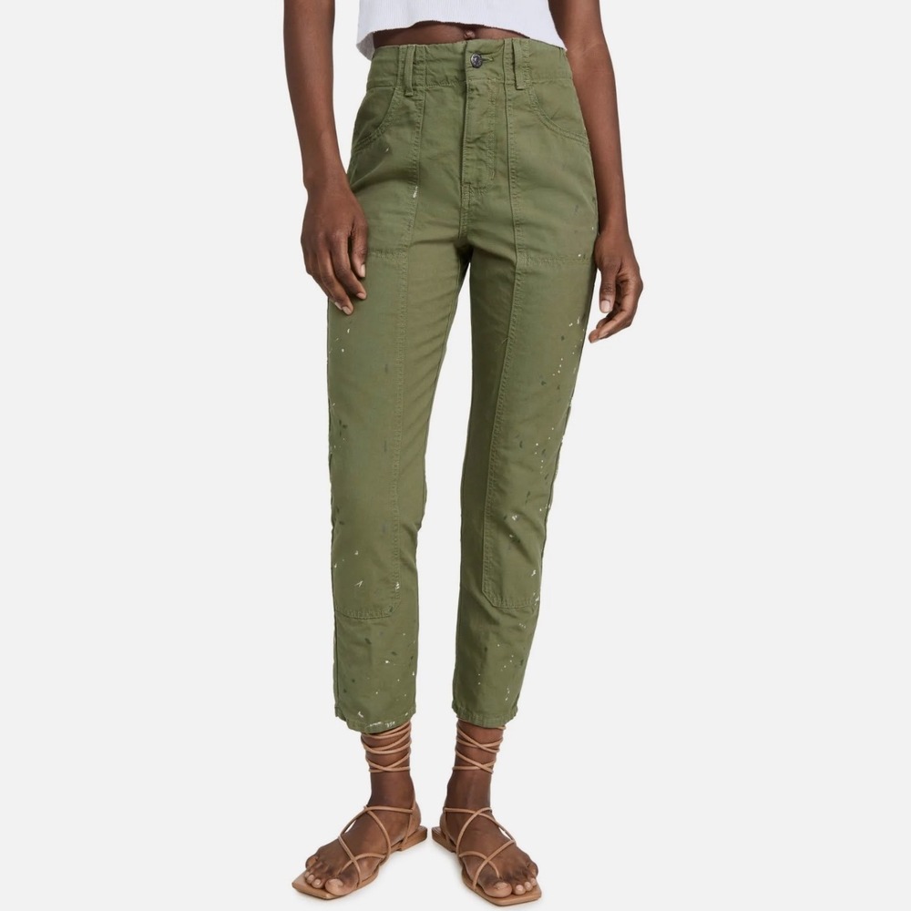 Veronica Beard Arya Paint Splatter Utility Pants Clover Green Women's 25 Cropped